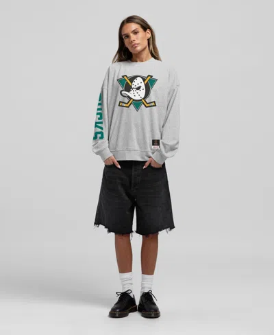 Mitchell & Ness Women's  Heather Gray Anaheim Ducks Core 3-hit Oversized Sweatshirt