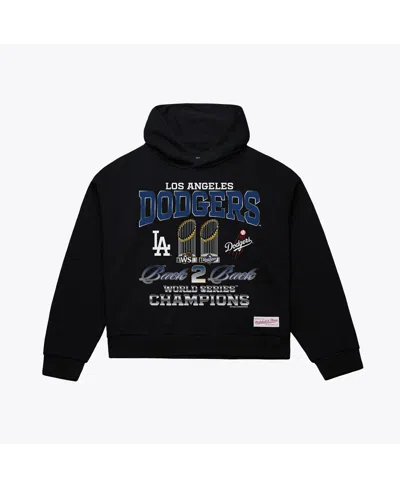 Mitchell & Ness Women's Mitchell Ness Black Los Angeles Dodgers Back 2 Back Trophies Cropped Hoodie