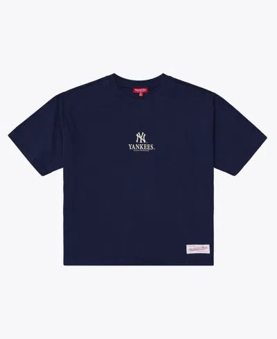 Mitchell & Ness Women's Mitchell Ness Navy New York Yankees Core Essentials Boxy Crop T-shirt In Blue