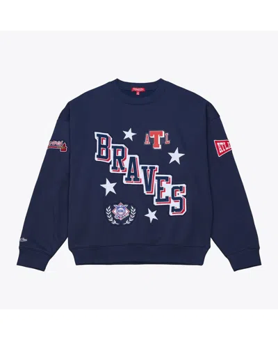 Mitchell & Ness Women's Navy Atlanta Braves Pep Rally Sweatshirt In Blue