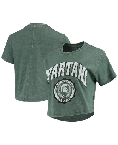 Mitchell & Ness Women's Pressbox Green Michigan State Spartans Edith Vintage-inspired Burnout Crop T-shirt