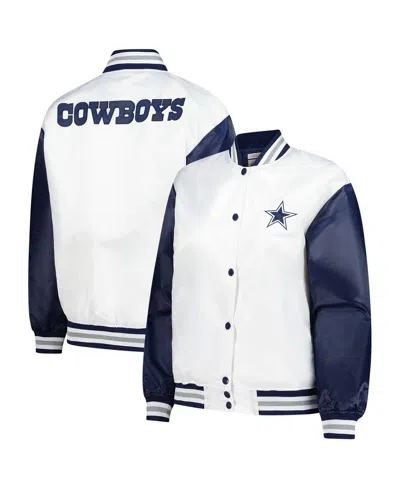Mitchell & Ness Women's White Dallas Cowboys Plus Size Full-snap Satin Jacket