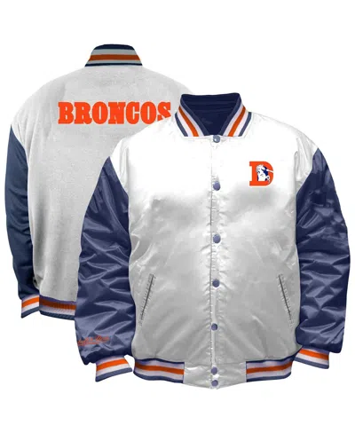 Mitchell & Ness Women's White Denver Broncos Throwback Plus Size Full-snap Satin Jacket