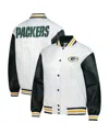 Mitchell & Ness White Green Bay Packers Plus Size Full-snap Satin Jacket In White