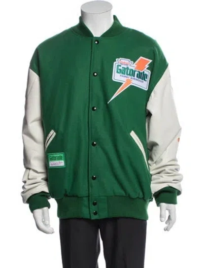 Pre-owned Mitchell & Ness Wool Graphic Print Varsity Jacket In Green