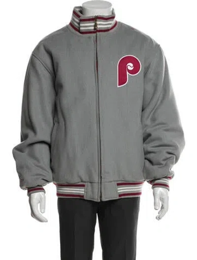 Pre-owned Mitchell & Ness Wool Striped Varsity Jacket In Gray