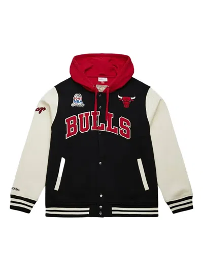 Mitchell & Ness X Chicago Bulls Courtside Fleece Bomber Jacket In Black