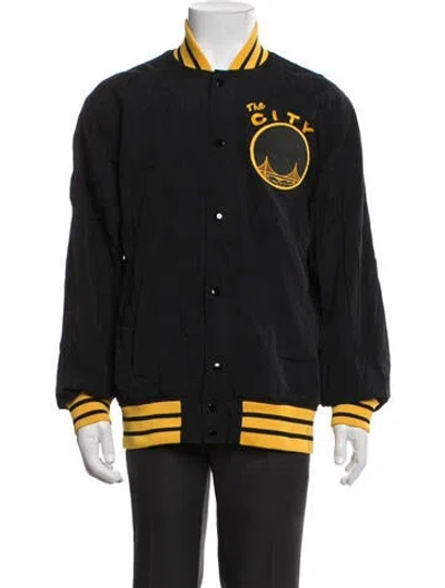 Pre-owned Mitchell & Ness X Hardwood Classics Graphic Print Varsity Jacket In Black