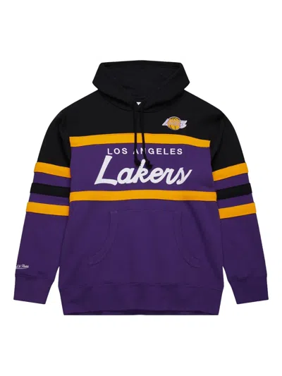 Mitchell & Ness X Los Angeles Lakers Big Tall Hardwood Head Coach Striped Hoodie In Purple