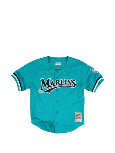 Mitchell & Ness X Mlb Andre Dawson Miami Marlins Buttoned T-shirt In Blue
