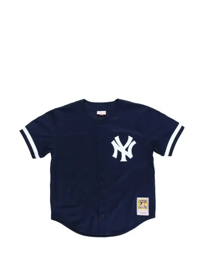 Mitchell & Ness X Mlb Bernie Williams New York Yankees Button T-shirt In Blue