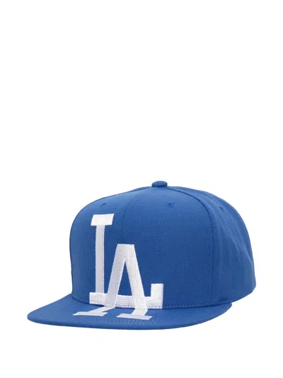 Mitchell & Ness X Mlb Dodgers Xl Ogo Flat Peak Baseball Cap In Blue