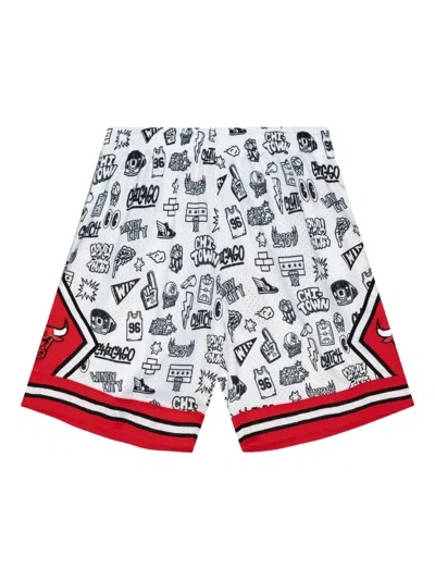 Mitchell & Ness X Nba Chicago Bulls 1997 Doodle Swingman Shorts In White/original Team Colors