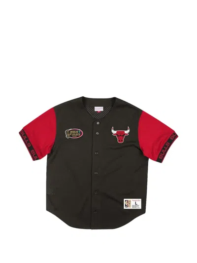 Mitchell & Ness X Nba Chicago Bulls Mesh Button-front Shirt In Black