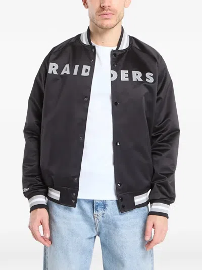 Mitchell & Ness X Nfl Raiders Satin Bomber Jacket In Black