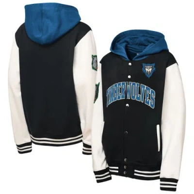 Mitchell & Ness Kids' Youth  Black Minnesota Timberwolves Hardwood Classics Courtside Fleece Full-snap Hood In Blue
