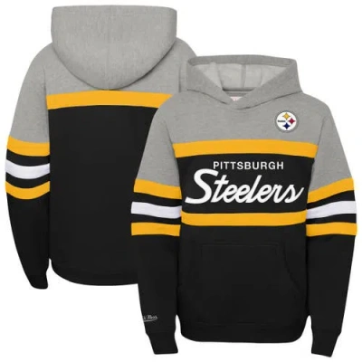 Mitchell & Ness Kids' Youth   Black Pittsburgh Steelers Throwback Head Coach Pullover Hoodie In Gray