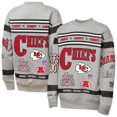 Mitchell & Ness Kids' Youth  Gray Kansas City Chiefs Throwback All-over Print Fleece Sweatshirt