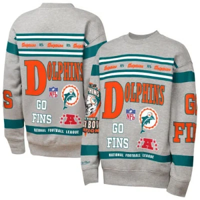Mitchell & Ness Kids' Youth  Gray Miami Dolphins Throwback All-over Print Fleece Sweatshirt