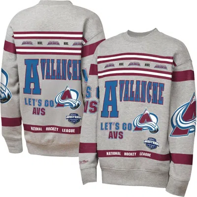 Mitchell & Ness Kids' Youth  Heather Gray Colorado Avalanche Allover Print Fleece Crewneck Sweatshirt