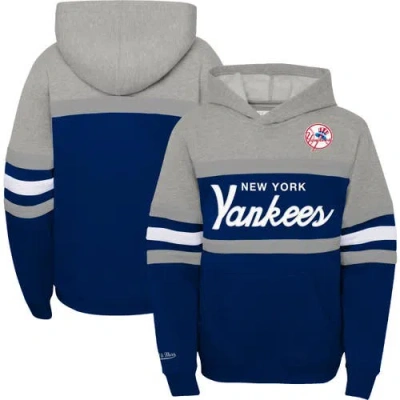 Mitchell & Ness Kids' Youth  Heather Gray/navy New York Yankees Cooperstown Collection Head Coach Pullover