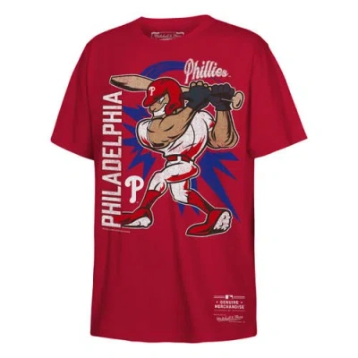 Mitchell & Ness Kids' Youth  Red Philadelphia Phillies Distressed Torpedo Launch T-shirt