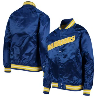 Mitchell & Ness Kids' Youth  Royal Golden State Warriors Hardwood Classics Satin Raglan Full-snap Jacket In Blue
