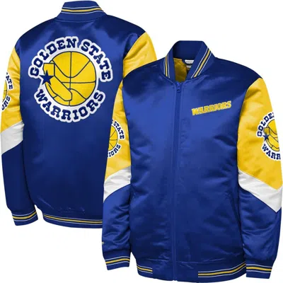 Mitchell & Ness Kids' Youth  Royal Golden State Warriors Throw It Back Heavyweight Full-zip Satin Jacket In Blue