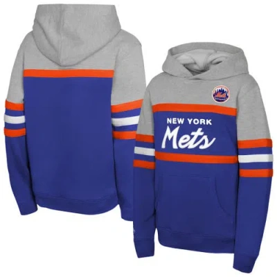 Mitchell & Ness Kids' Youth  Royal/grey New York Mets Cooperstown Head Coach Pullover Hoodie In Multi