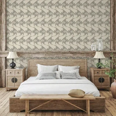 Mitchell Black Angel Fish - Taupe Wallpaper In Green