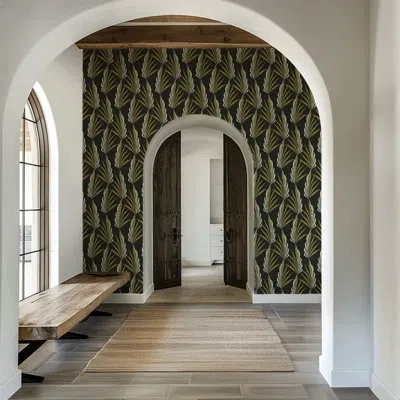 Mitchell Black Areca Palm - Golden Black Wallpaper