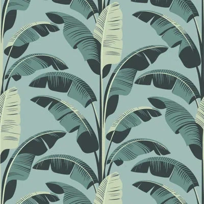 Mitchell Black Banana Leaf - Blue Wallpaper