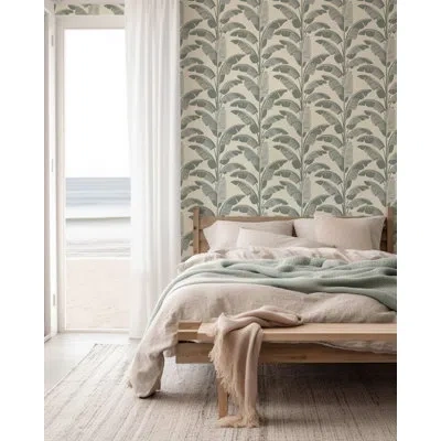 Mitchell Black Banana Leaf - Sage Gray Wallpaper In Green