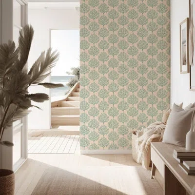Mitchell Black Beach Coral - Pink Sand Wallpaper In Green