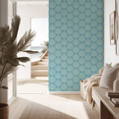 Mitchell Black Beach Coral - Sanibel Blue Wallpaper