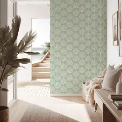 Mitchell Black Beach Coral - Sea Green Wallpaper