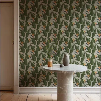 Mitchell Black Birds Of Paradise - Sand Wallpaper In Green