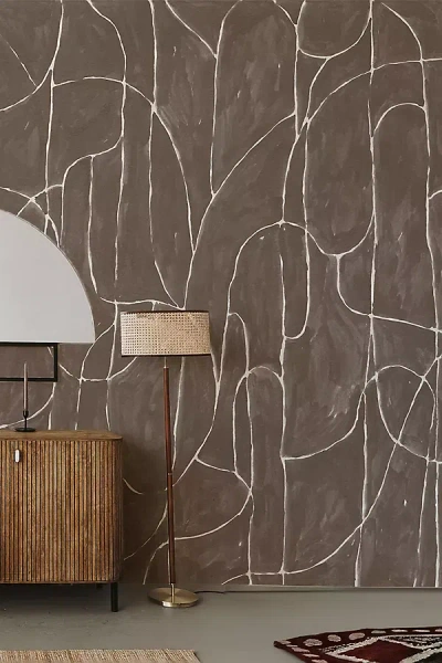 Mitchell Black Boulder Beach Abstract Lines Wallpaper In Brown