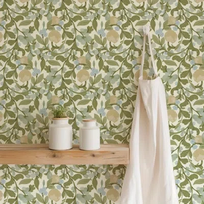 Mitchell Black Budding Grove - Vintage Linen Floral Wallpaper In Multi