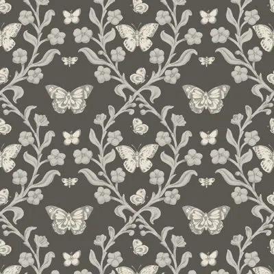 Mitchell Black Butterfly Garden - Wallpaper In Ashwood