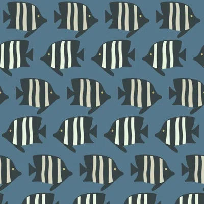 Mitchell Black Coastal Fish - Blue Wallpaper
