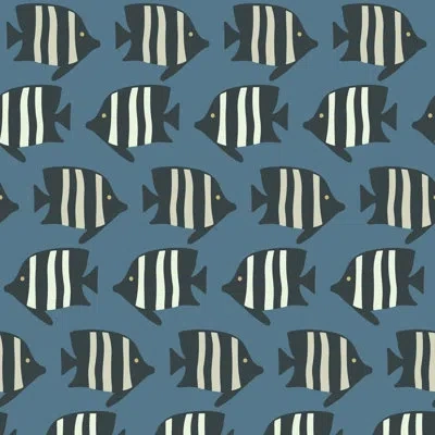 Mitchell Black Coastal Fish - Blue Wallpaper