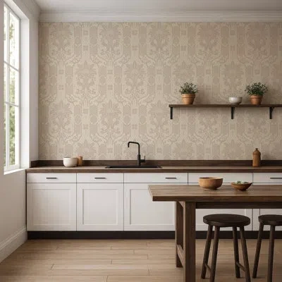 Mitchell Black Columnar Bloom - Blush Linen Wallpaper In Pink;cream