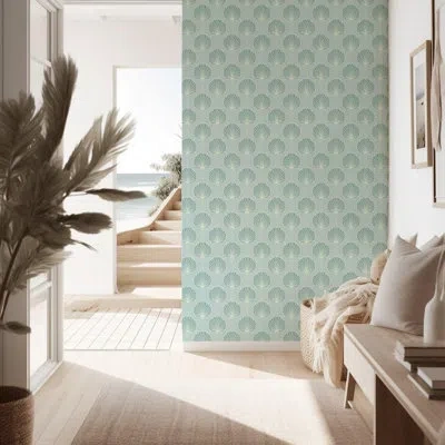 Mitchell Black Deco Lily - Light Blue And Teal Wallpaper