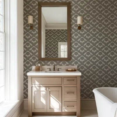 Mitchell Black Drawing Room Leaf - Driftwood Wallpaper In Brown