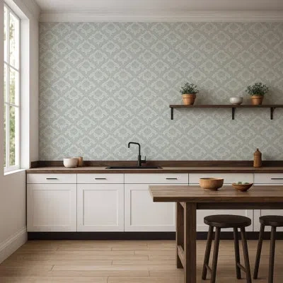 Mitchell Black Drawing Room Leaf - Platinum Wallpaper In Blue
