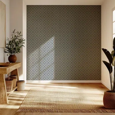 Mitchell Black Echo Tile - Oxford Blue Wallpaper In Beige;cream;blue