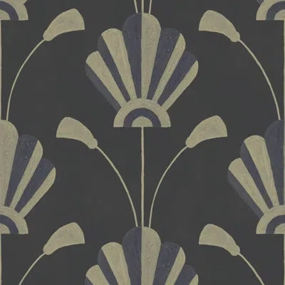 Mitchell Black Fanflower - Wallpaper In Gold Night