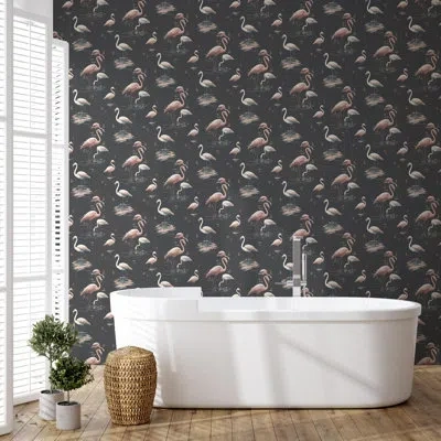 Mitchell Black Flamingo - Black Sand Wallpaper In Black;pink