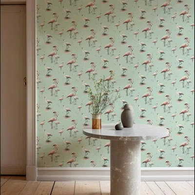 Mitchell Black Flamingo - Caribbean Green Wallpaper